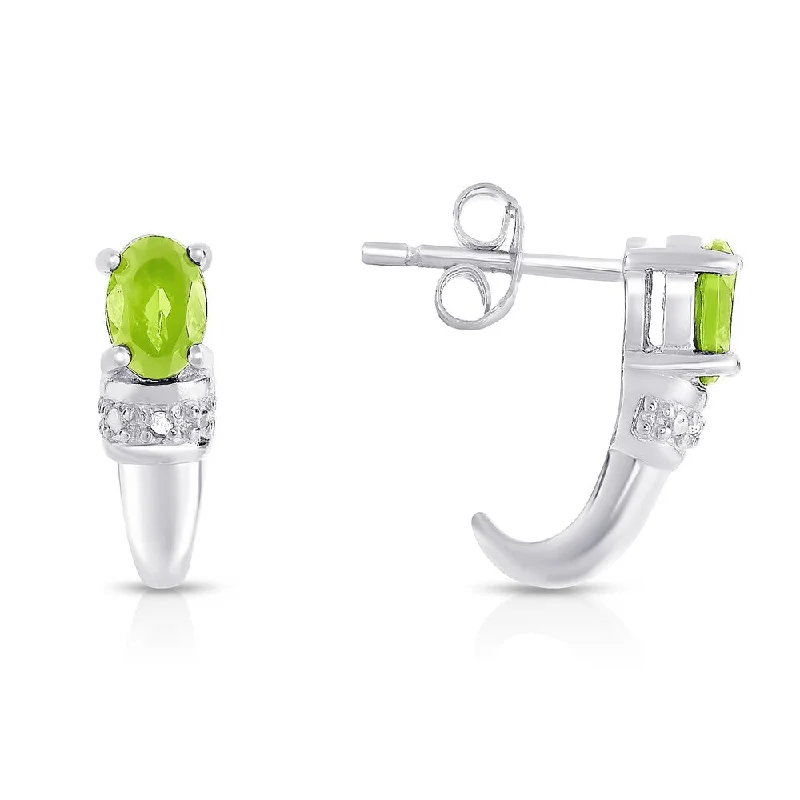 women's cubic zirconia drop earrings -Dolce Giavonna Sterling Silver Peridot and Diamond Accent Stud Earring (I-J, I2-I3)