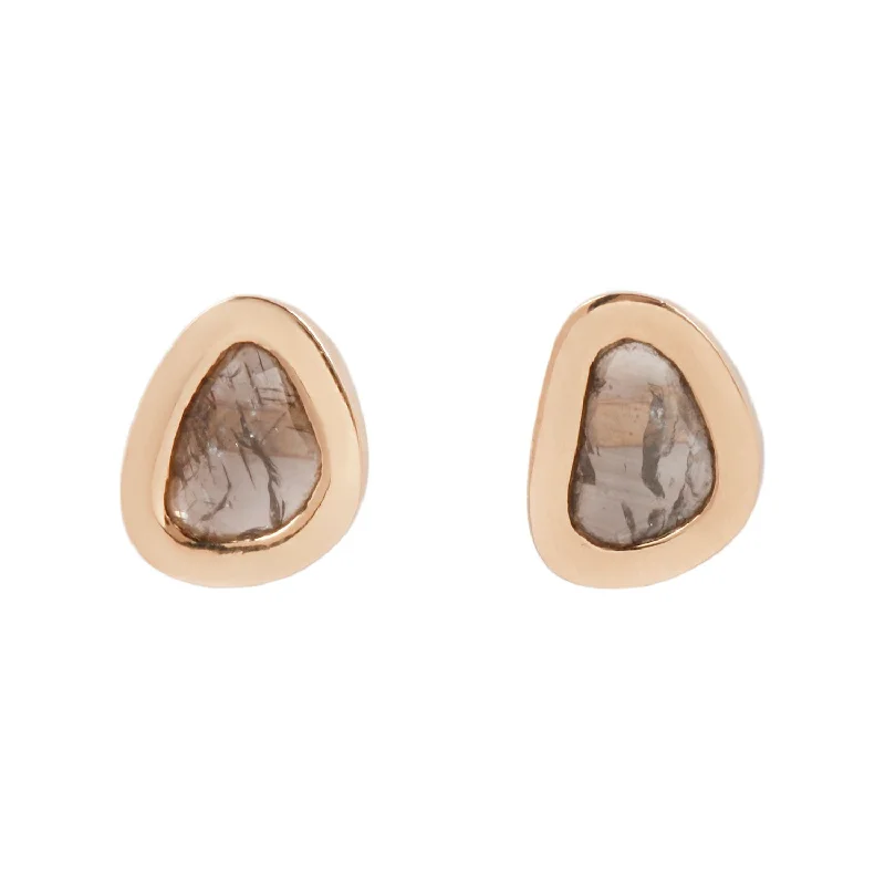 women's bar earrings -Polki Diamond Slice Studs