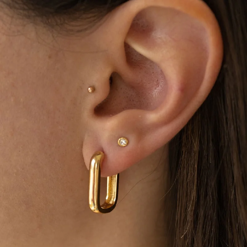 women's ear threaders -Emma Elongated Hoop Earrings in Gold