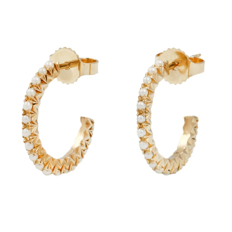 women's lucky charm earrings -French Set Pearl Hoops