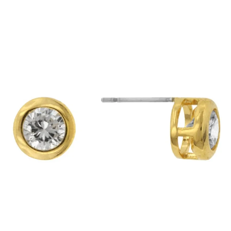 ladies' cubic zirconia stud earrings -Gold Bezel Stud Earrings Elegant And Timeless Jewelry For Women Perfect Gift Idea - 8 Mm X 8 Mm W X 5 Mm H