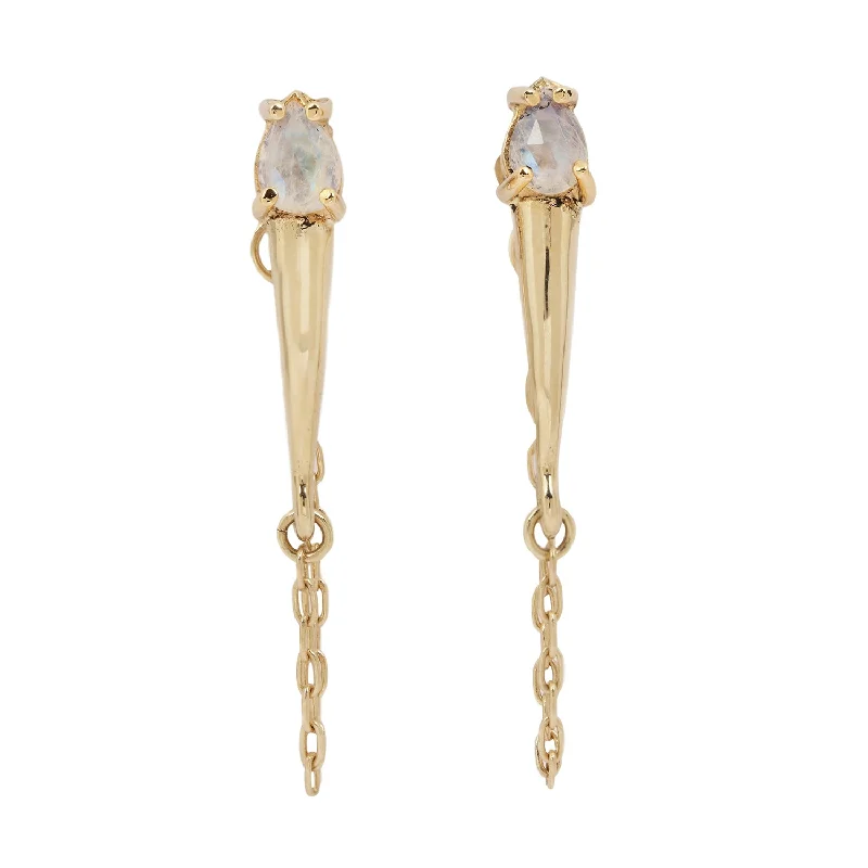 women's artistic earrings -Gold Moonstone Torch Studs