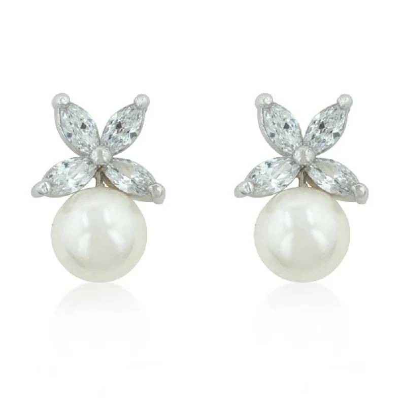 elegant pearl earrings for women -Graceful Butterfly Pearl Stud Earrings For Elegant Charm - 18 Mm L X 11 Mm W X 9 Mm H