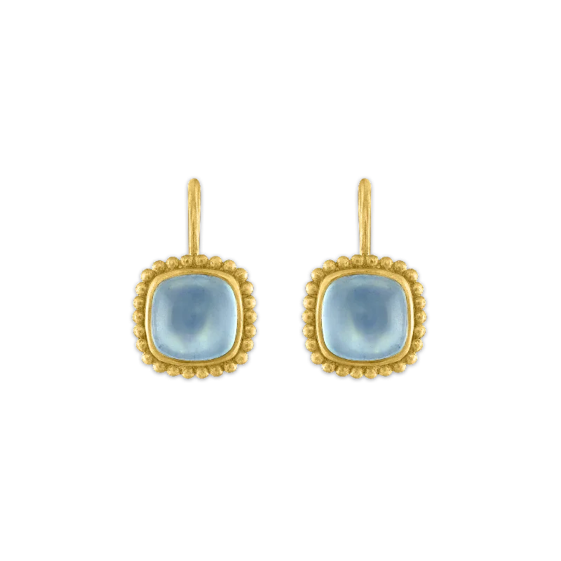 women's resin earrings -Aquamarine Granulated Cushion Hook Earrings