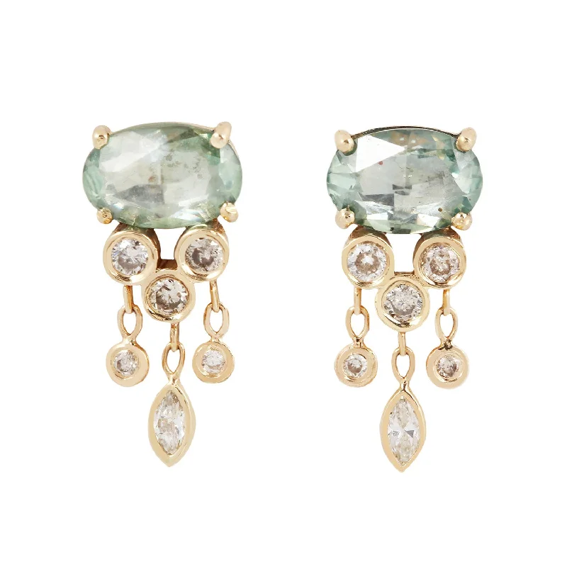 women's personalized earrings -Green Sapphire & Diamond Jellyfish Earrings