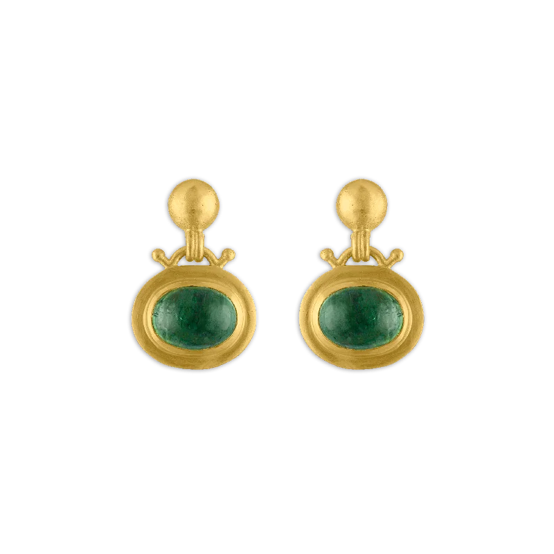 women's geometric earrings -Large Green Tourmaline Bell Earrings