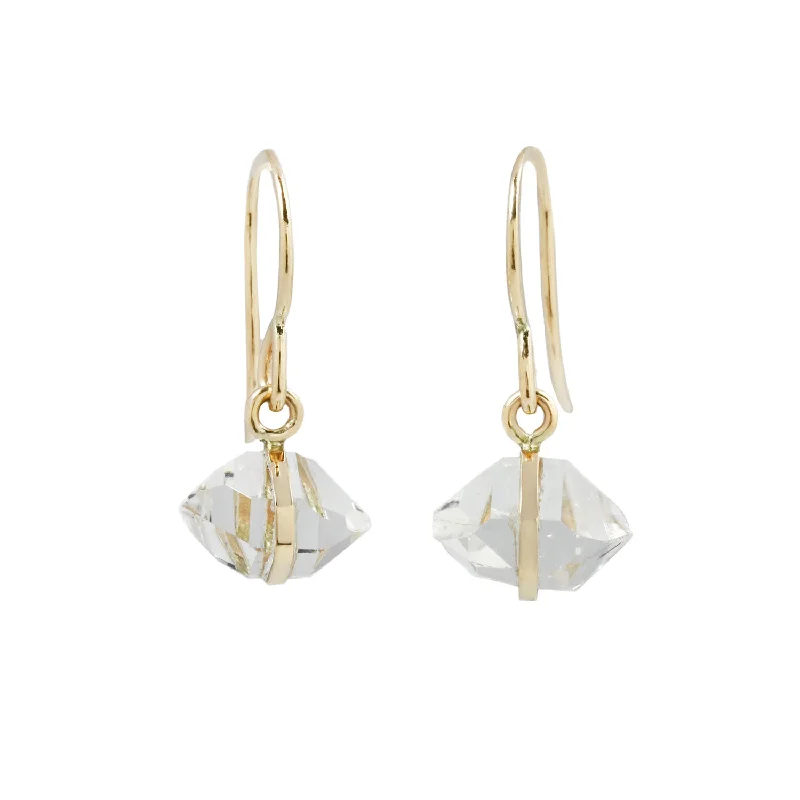 ladies' pearl earrings -Herkimer Diamond & Gold Bezel Drop Earrings