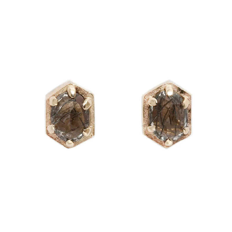 women's huggie earrings -Hexagon Quartz Studs