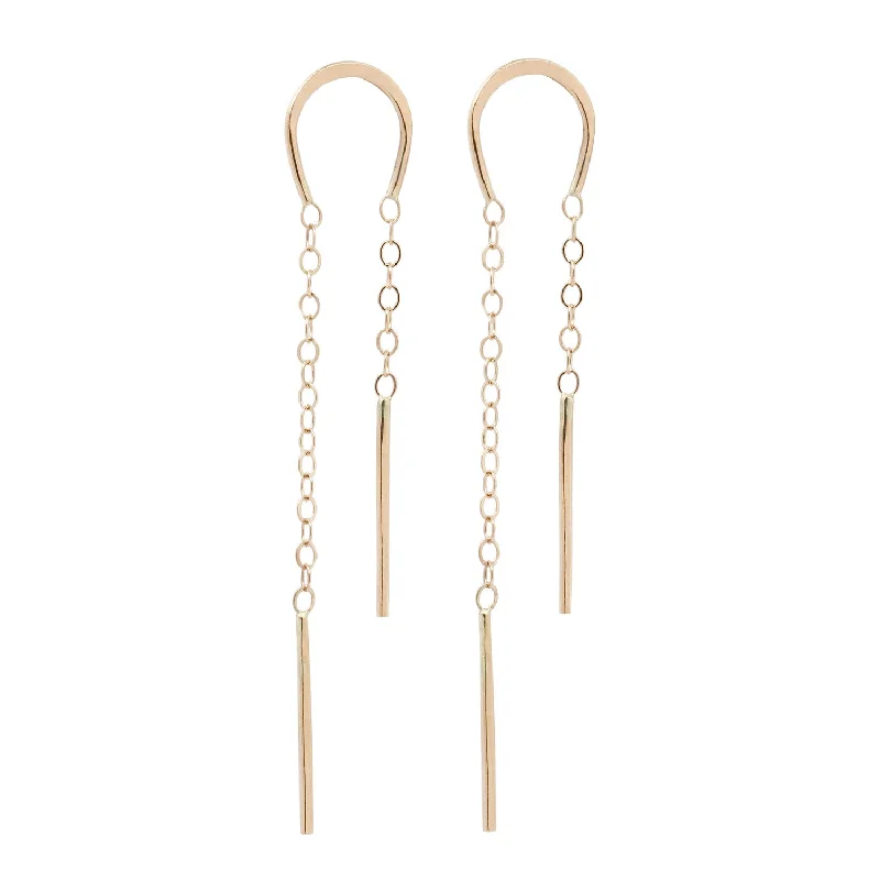 trendy rose gold earrings for women -Horseshoe Chain Threader Earrings