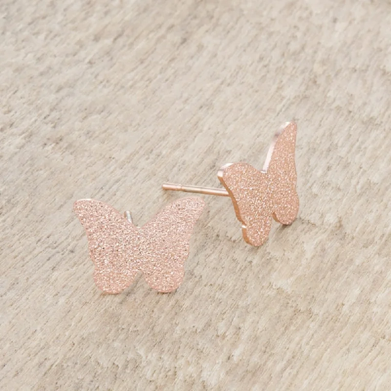 women's bohemian earrings -Jess Glittery Butterfly Rose Gold Stud Earrings - Rose Gold - N/A