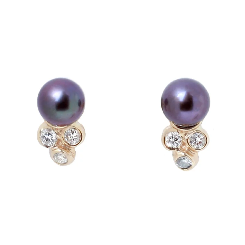 women's magnetic earrings -Akoya Pearl Diamond Studs