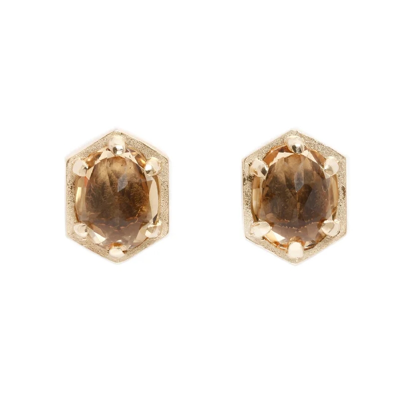 ladies' diamond earrings -Large Champagne Quartz Studs