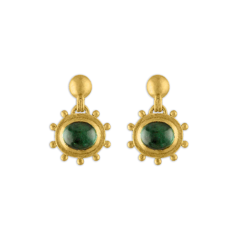 ladies' shell pearl earrings -Large Green Tourmaline Granulated Bell Earrings