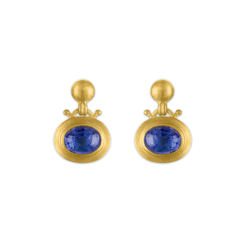 women's shell earrings -Large Tanzanite Bell Earrings