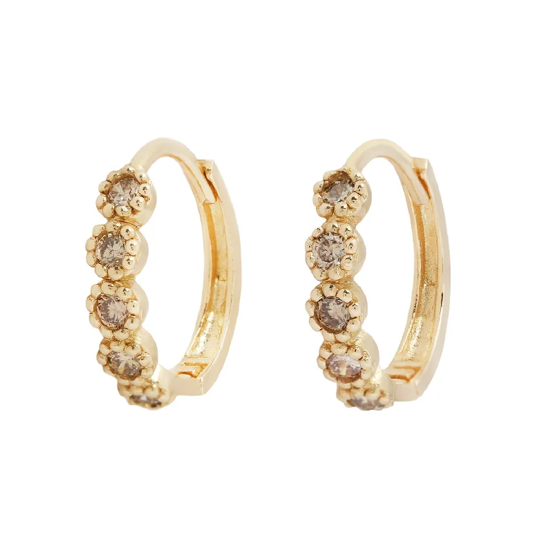 ladies' peacock earrings -LI Textured Five Diamond Clicker Hoops