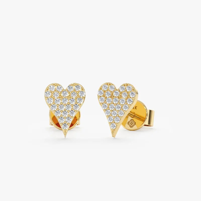 women's huggie earrings -Long Diamond Heart Studs, Natalie