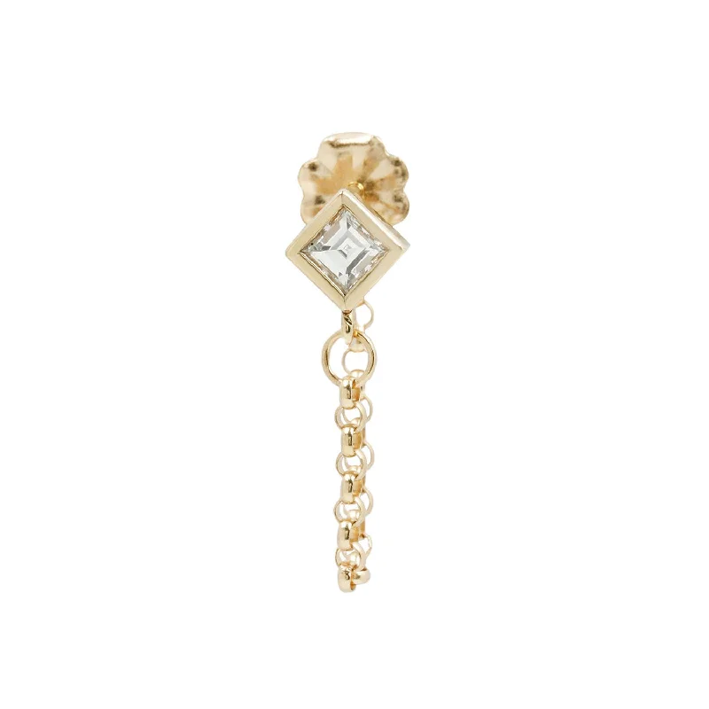 ladies' gemstone earrings -Carré Diamond Chain Single Stud