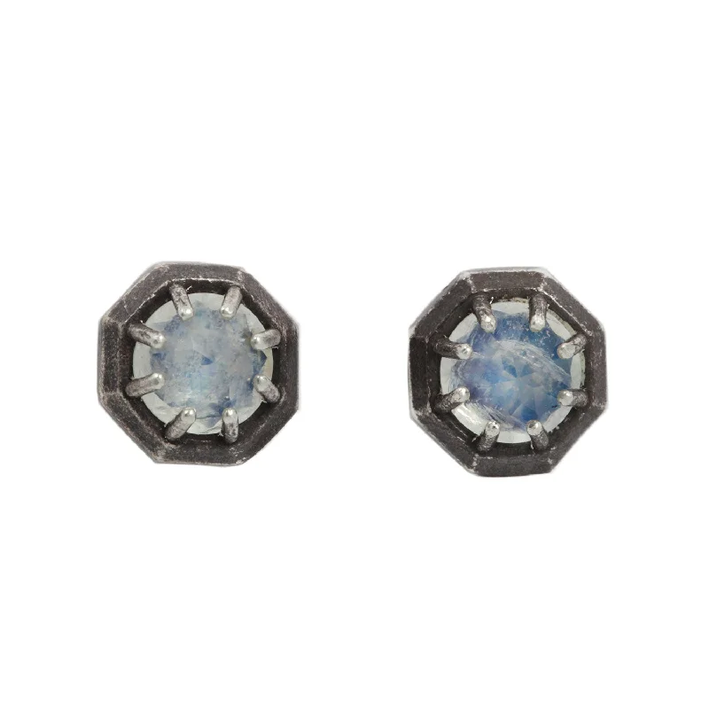 women's lucky charm earrings -Rainbow Moonstone Studs