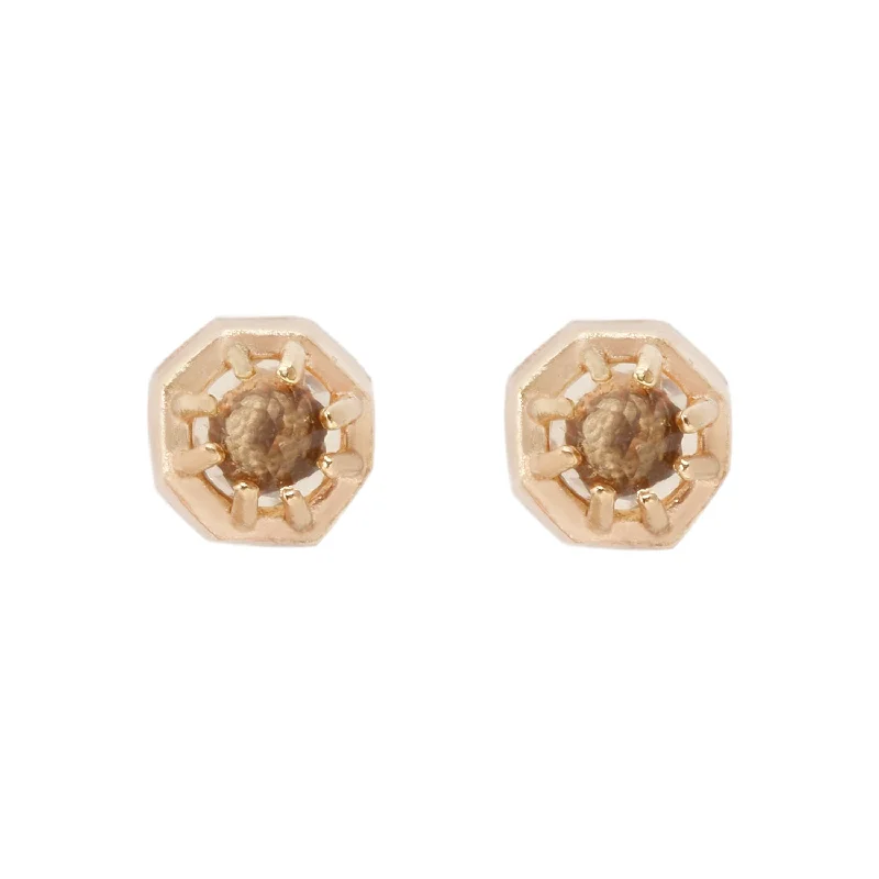 trendy stud earrings for women -Tiny Champagne Quartz Studs