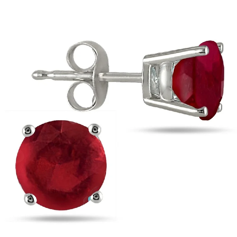 ladies' gold-plated earrings -Marquee 5MM All Natural Round Ruby Stud Earrings in .925 Sterling Silver