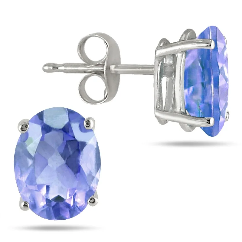 women's boho earrings -Marquee 5x3MM All Natural Oval Tanzanite Stud Earrings in .925 Sterling Silver