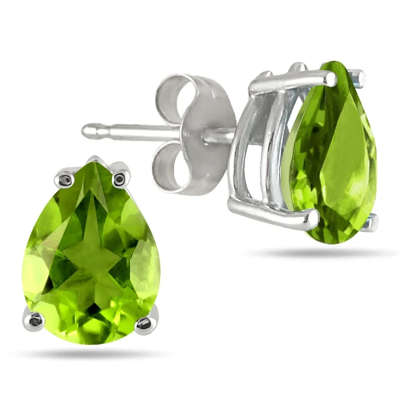 women's hexagon earrings -Marquee 6x4MM All Natural Pear Peridot Stud Earrings in .925 Sterling Silver