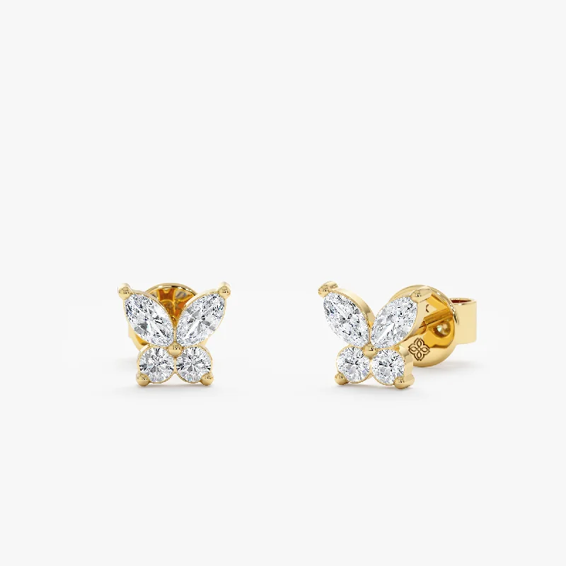 stylish stud earrings for women -Marquise Diamond Butterfly Studs, Mariposa