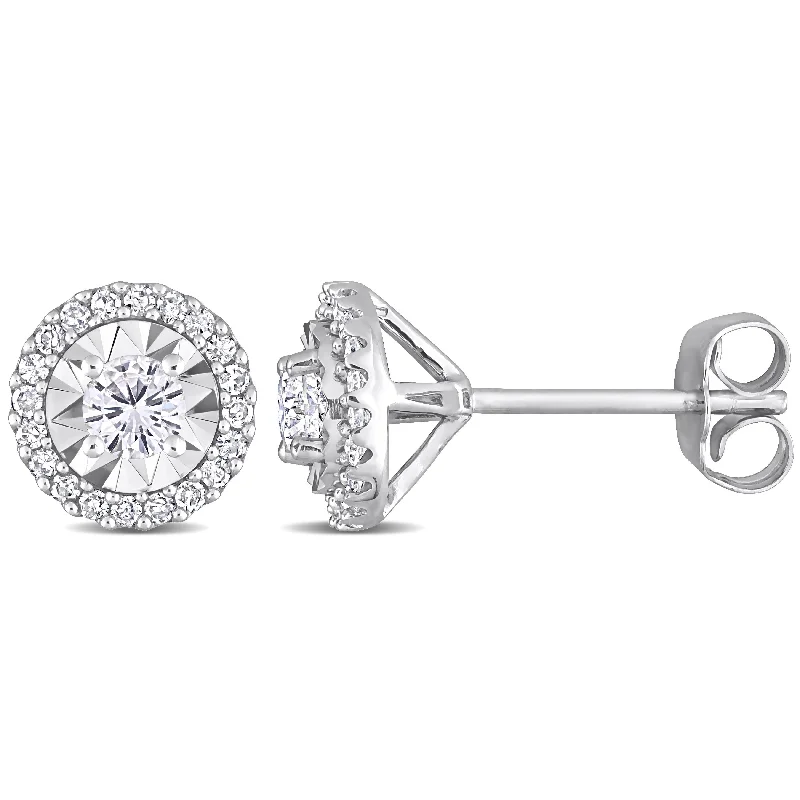 women's acrylic earrings -Miadora 10k White Gold 1/2ct TDW Diamond Halo Stud Earrings