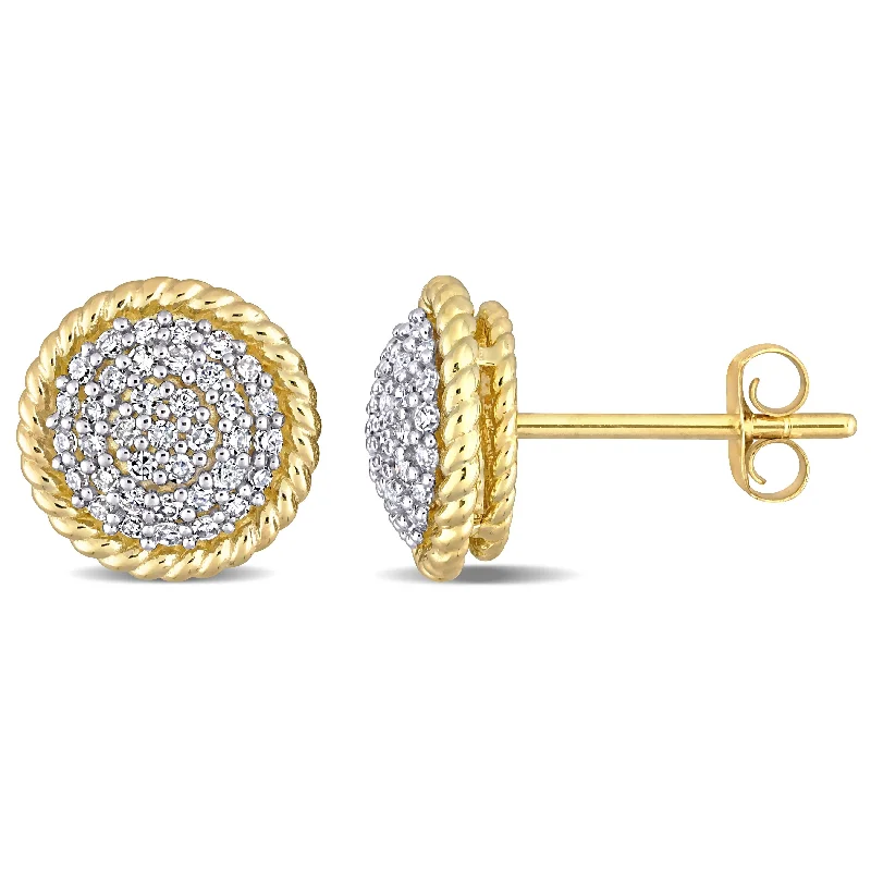 women's long drop earrings -Miadora 10k Yellow Gold 1/3ct TDW Diamond Clustered Halo Stud Earrings - 9.4 mm x 9.4 mm x 4.2 mm - 9.4 mm x 9.4 mm x 4.2 mm