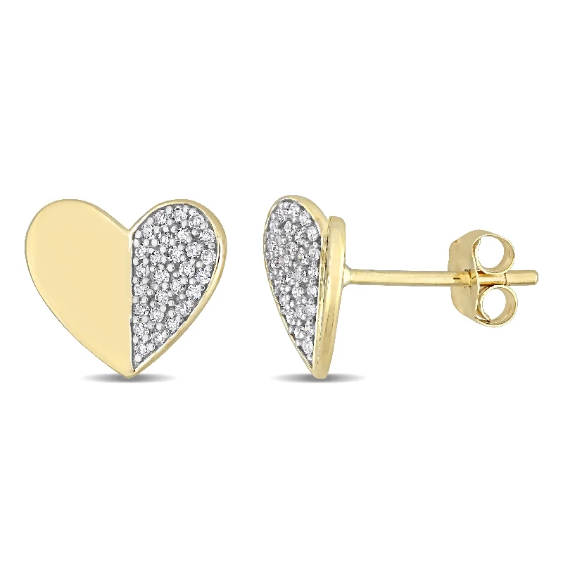 trendy pearl earrings for women -Miadora 10k Yellow Gold 1/6ct TDW Diamond Clustered Heart Stud Earrings