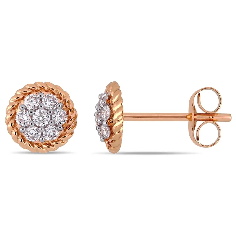 women's twist earrings -Miadora 14k Rose Gold 1/4ct TDW Diamond Flower Cluster Circular Stud Earrings