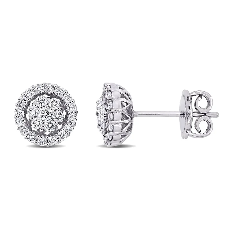 ladies' enamel earrings -Miadora 14k White Gold 1/2ct TDW Diamond Composite Halo Floral Stud Earrings - N/A