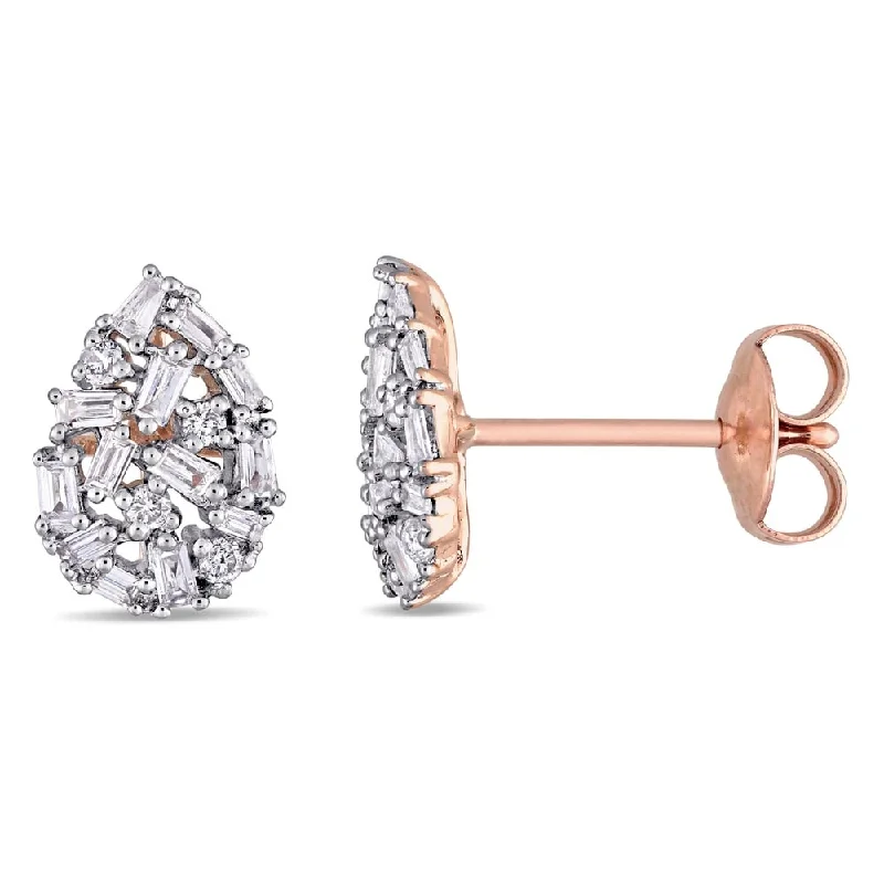 women's acrylic earrings -Miadora 14k White Gold 1/4ct TDW Round and Tapered Baguette-Cut Diamond Cluster Teardrop Stud Earrings (G-H, I1-I2)