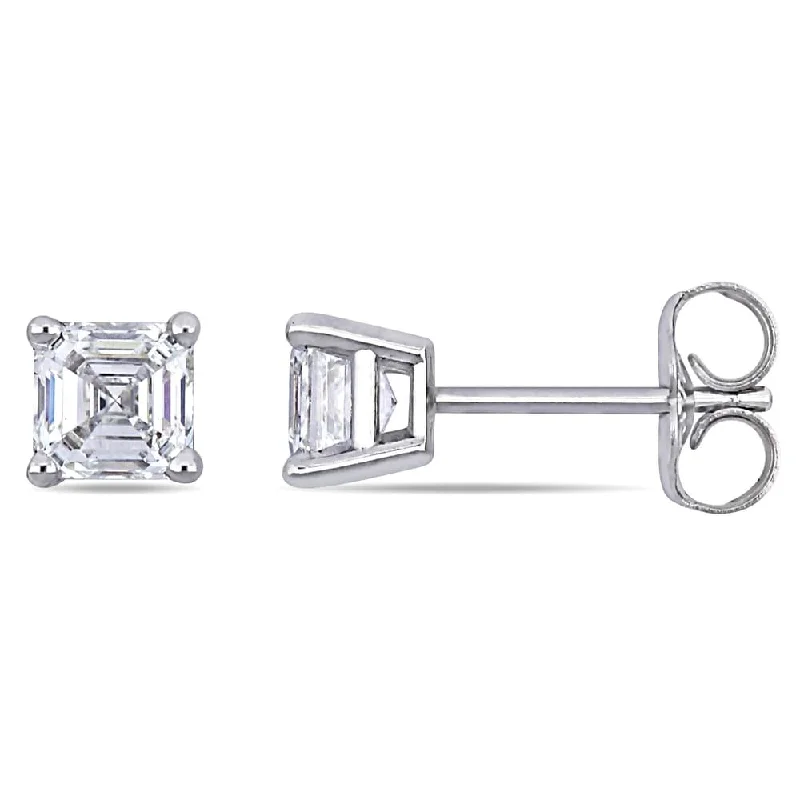 women's twist earrings -Miadora 14k White Gold 1ct TDW Asscher-Cut Diamond Solitaire Stud Earrings