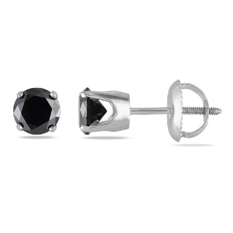 women's hoop earrings -Miadora 14k White Gold 1ct TDW Black Diamond Stud Earrings