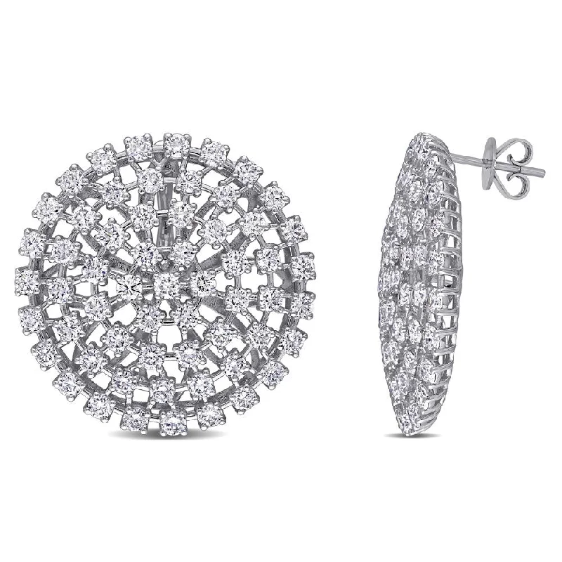 stylish clip-on earrings for women -Miadora 14k White Gold 3 1/2ct TDW Diamond Circular Cluster Stud Earrings