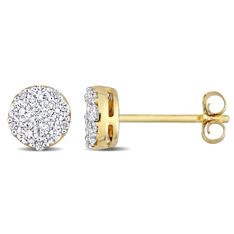 women's crystal earrings -Miadora 14k Yellow Gold 1/2ct TDW Diamond Composite Halo Stud Earrings