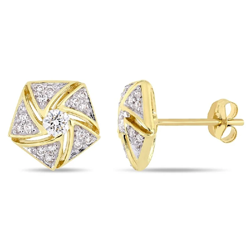 women's black earrings -Miadora 14k Yellow Gold 1/2ct TDW Diamond Swirl Stud Earrings