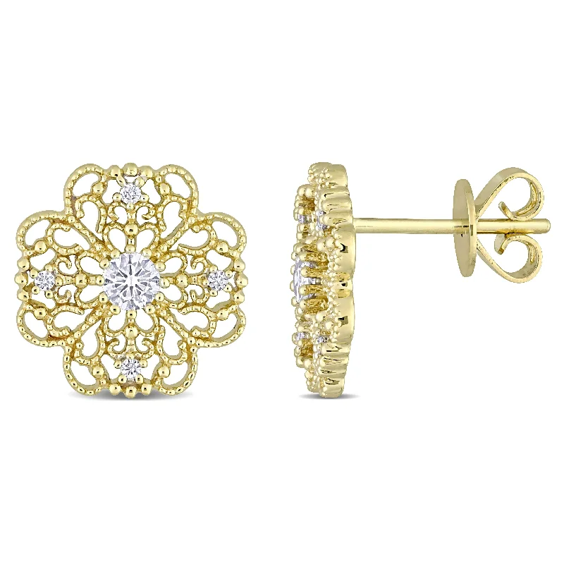 women's two-tone earrings -Miadora 14k Yellow Gold 1/4ct TDW Diamond Filigree Floral Stud Earrings