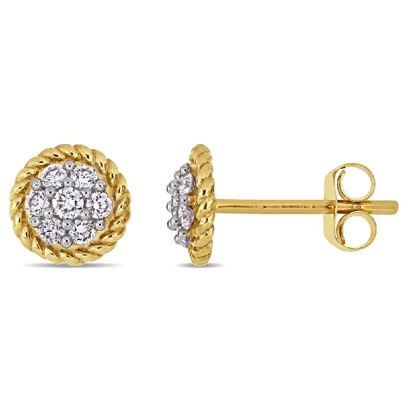 trendy geometric earrings for women -Miadora 14k Yellow Gold 1/4ct TDW Diamond Flower Cluster Circular Stud Earrings