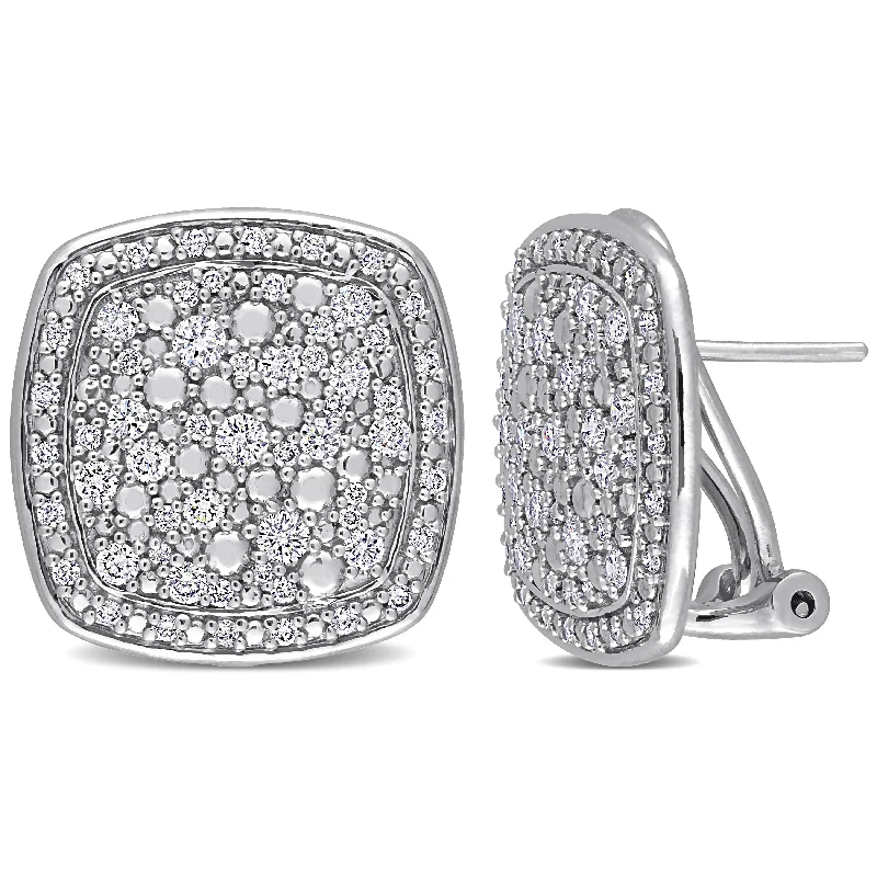 stylish dangle earrings for women -Miadora 1ct TDW Diamond Cushion Clustered Halo Stud Earrings in 10k White Gold