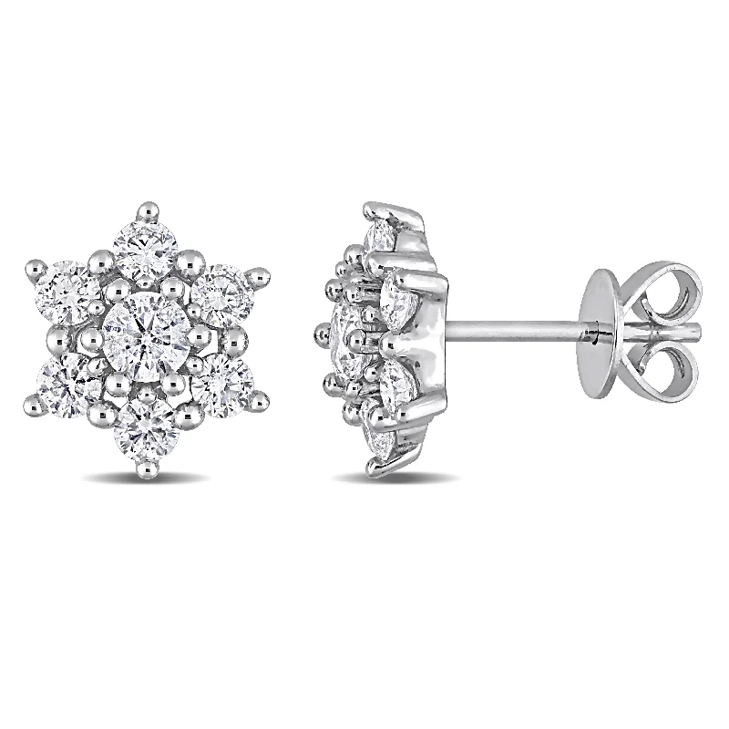 women's hoop earrings -Miadora 1ct TDW Diamond Floral Clustered Stud Earrings in 14k White Gold