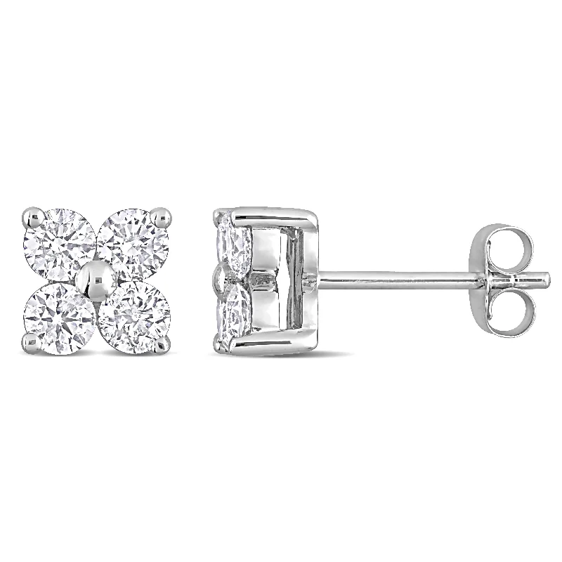 ladies' heart-shaped earrings -Miadora 1ct TDW Diamond Floral Stud Earrings in 14k White Gold