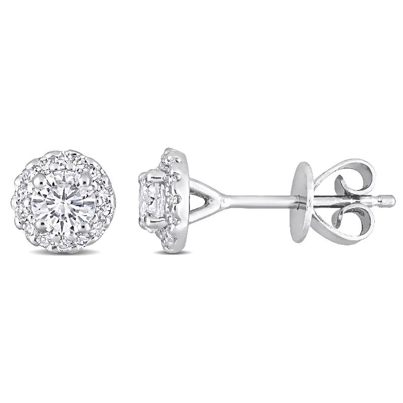 women's artistic earrings -Miadora 5/8ct TDW Diamond Halo Stud Earrings in Platinum