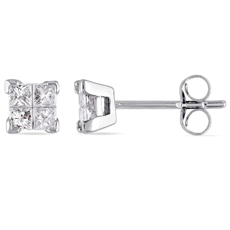 stylish minimalist earrings for women -Miadora Signature Collection 10k White Gold 1/2ct TDW Princess-Cut Diamond Stud Earrings