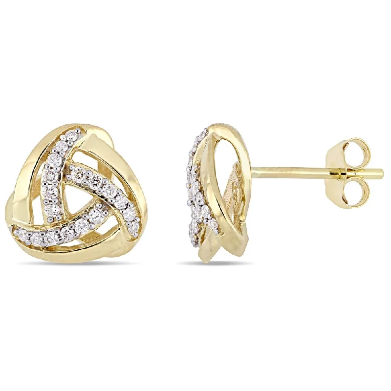 women's angel earrings -Miadora Signature Collection 10k Yellow Gold 1/5ct TDW Diamond Trilliant Swirl Stud Earrings