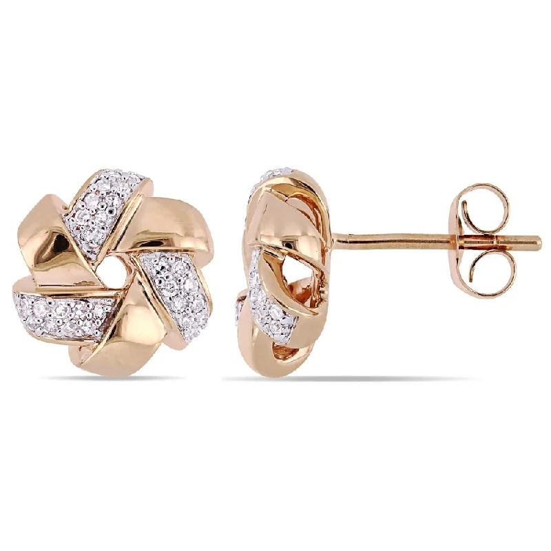 women's shell earrings -Miadora Signature Collection 14k Rose Gold 1/6ct TDW Diamond Floral Swirl Stud Earrings