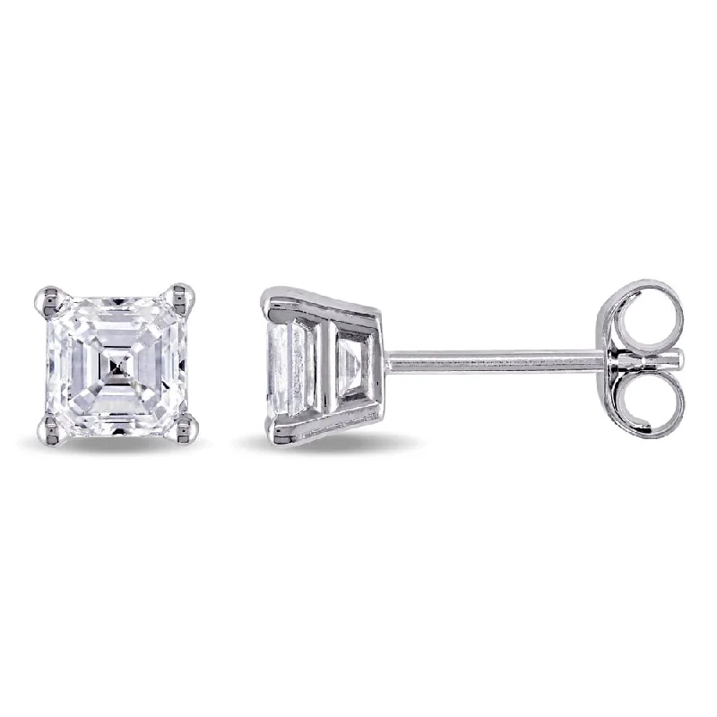 stylish minimalist earrings for women -Miadora Signature Collection 7/8ct TDW Asscher-Cut Diamond Solitaire Stud Earrings in 14k White Gold