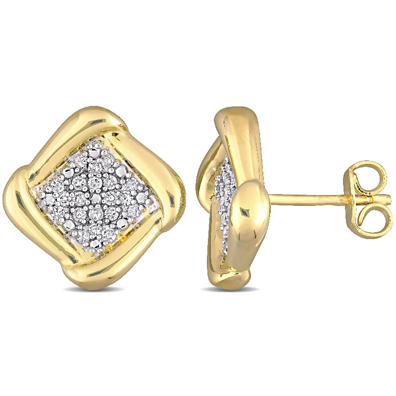 women's crescent earrings -Miadora Yellow Plated Sterling Silver 1/5ct TDW Diamond Square Clustered Halo Stud Earrings