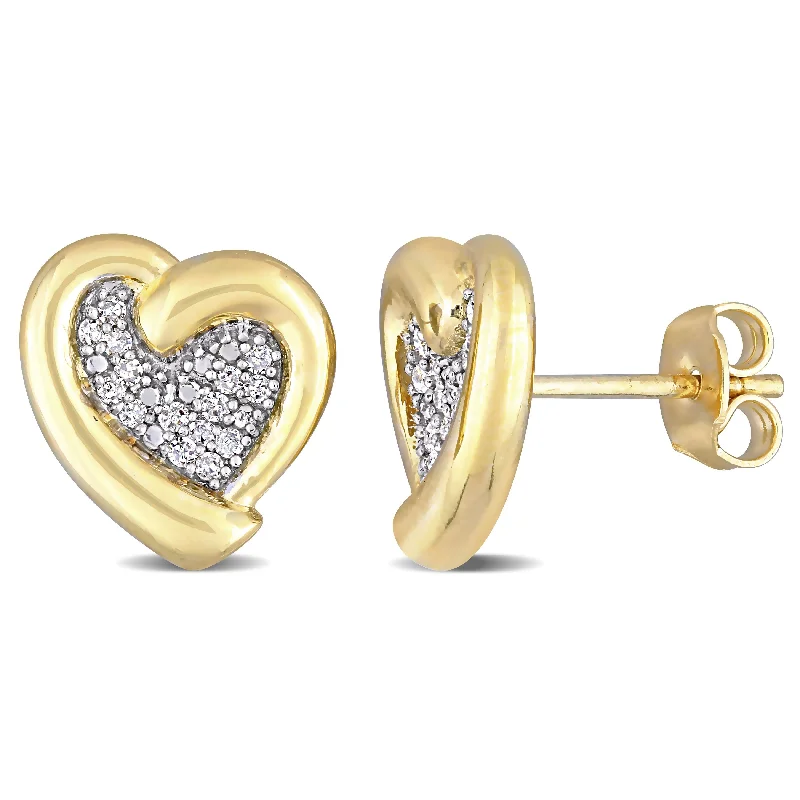 women's cubic earrings -Miadora Yellow Plated Sterling Silver 1/6ct TDW Diamond Clustered Heart Stud Earrings